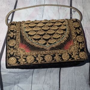 Vintage Art Deco Beaded Velvet Purse with rope handle